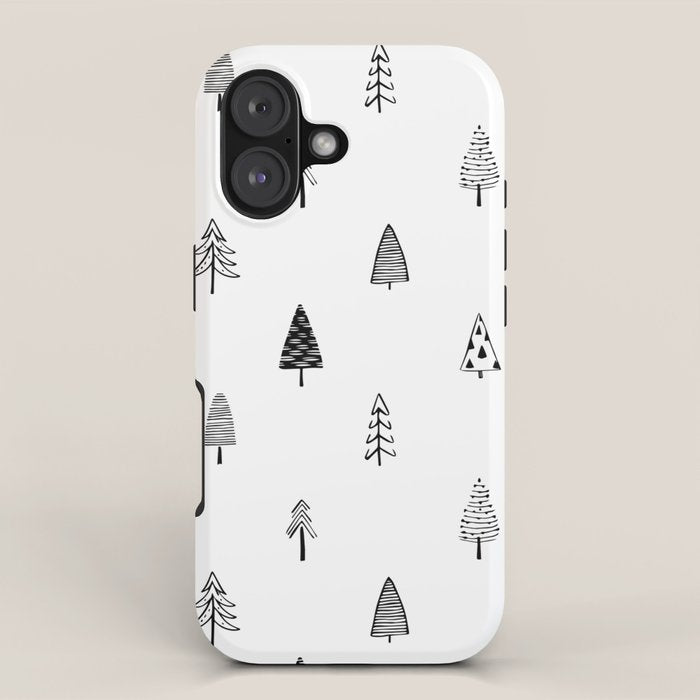 Black and white pine tree doodle art pattern iPhone Case Gallery Image 1