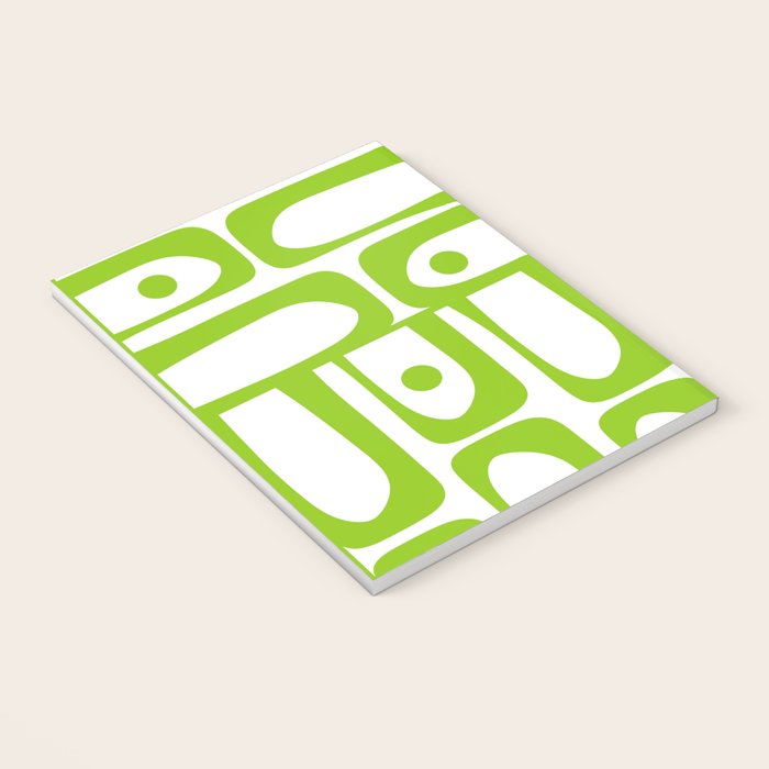 Mid Century Modern Abstract Piquet Multi Pattern in Lime Green and White Notebook Gallery Image 3