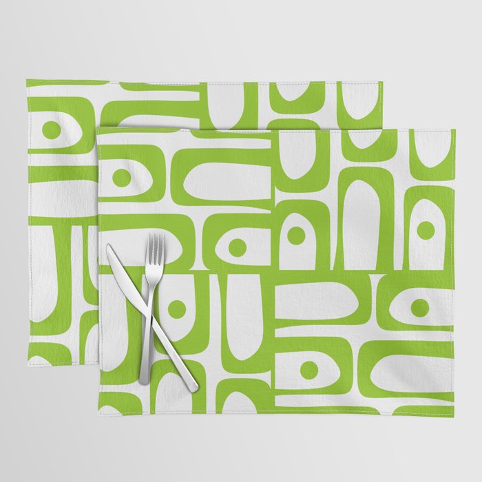 Mid Century Modern Abstract Piquet Multi Pattern in Lime Green and White Placemat Gallery Image 1