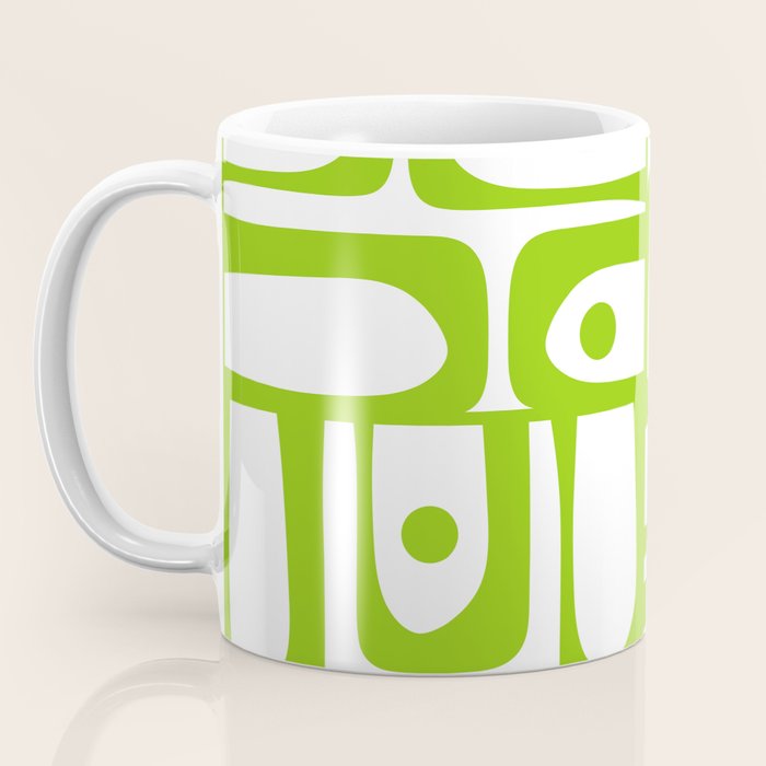 Mid Century Modern Abstract Piquet Multi Pattern in Lime Green and White Coffee Mug Gallery Image 3