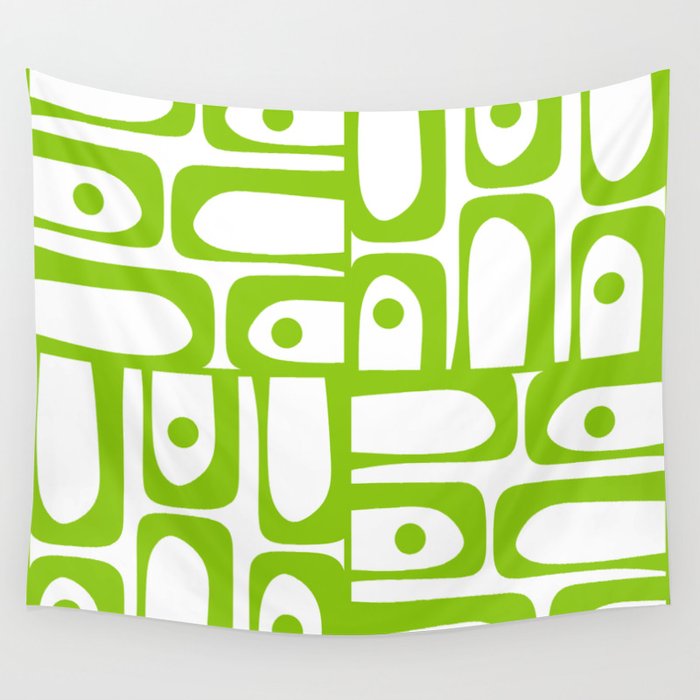 Mid Century Modern Abstract Piquet Multi Pattern in Lime Green and White Wall Tapestry Gallery Image 4