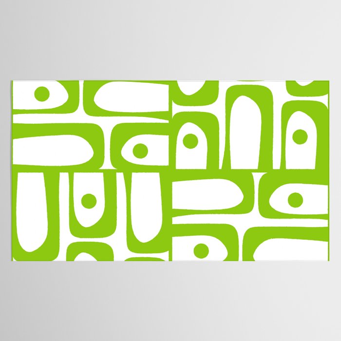 Mid Century Modern Abstract Piquet Multi Pattern in Lime Green and White Tablecloth Gallery Image 2