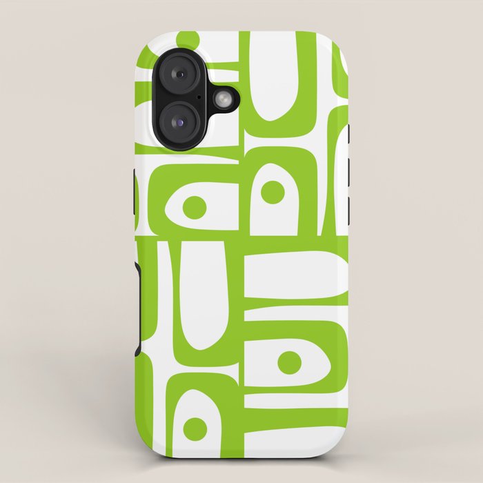 Mid Century Modern Abstract Piquet Multi Pattern in Lime Green and White iPhone Case Gallery Image 1