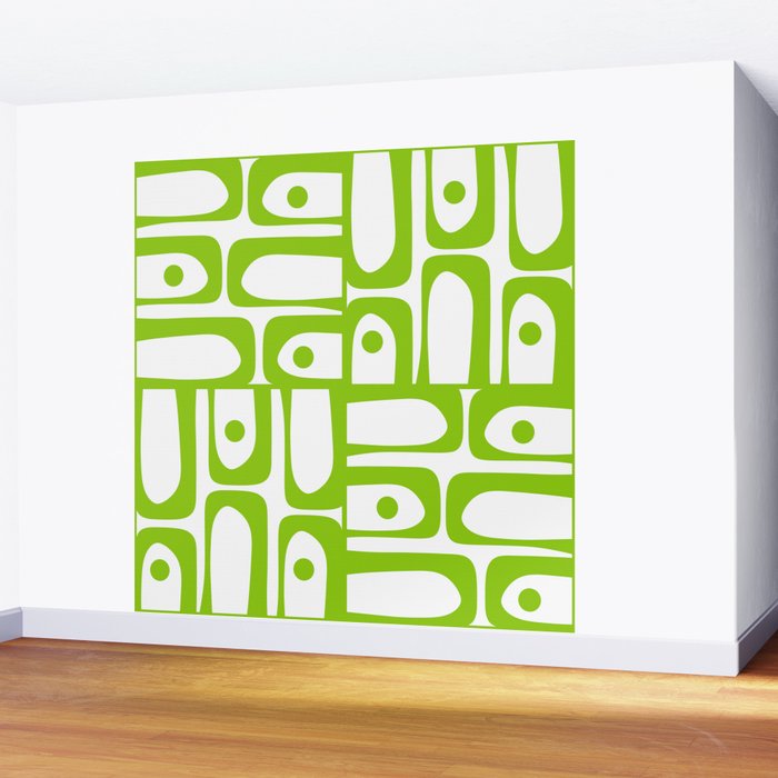 Mid Century Modern Abstract Piquet Multi Pattern in Lime Green and White Wall Mural Gallery Image 2
