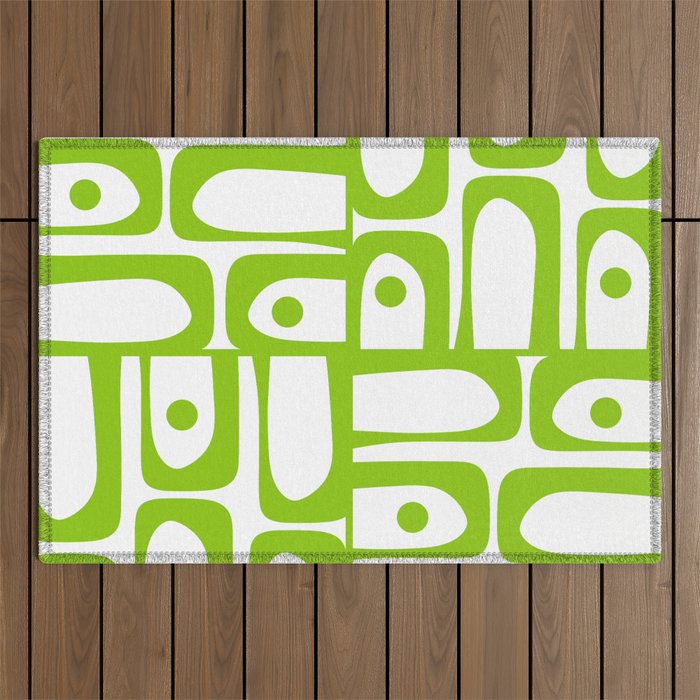Mid Century Modern Abstract Piquet Multi Pattern in Lime Green and White Outdoor Rug Gallery Image 1