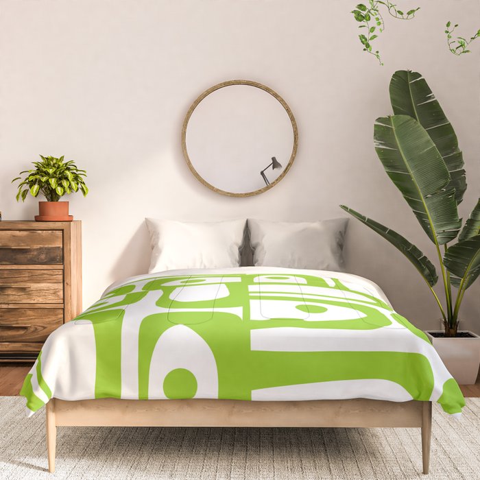 Mid Century Modern Abstract Piquet Multi Pattern in Lime Green and White Comforter Gallery Image 3