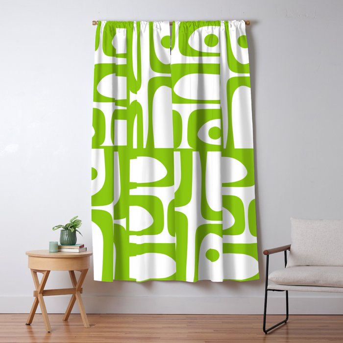 Mid Century Modern Abstract Piquet Multi Pattern in Lime Green and White Window Curtain Gallery Image 5