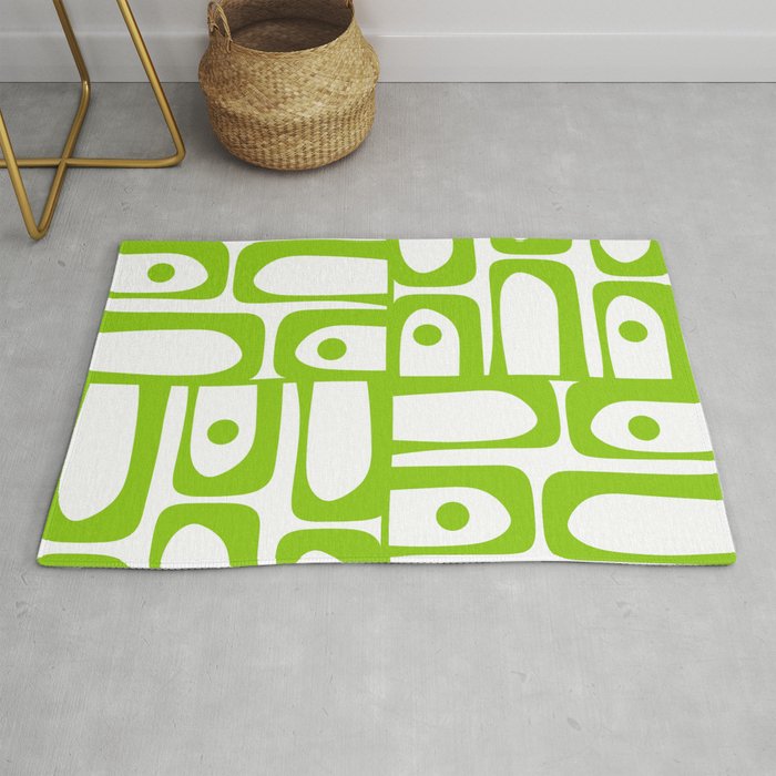 Mid Century Modern Abstract Piquet Multi Pattern in Lime Green and White Rug Gallery Image 1
