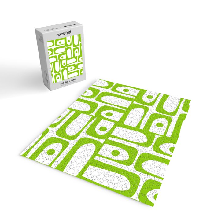 Mid Century Modern Abstract Piquet Multi Pattern in Lime Green and White Jigsaw Puzzle Gallery Image 2