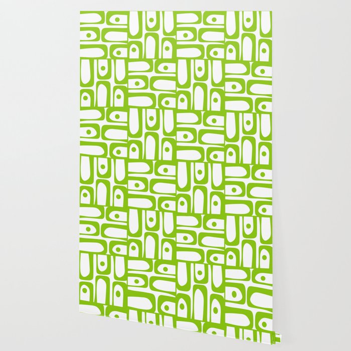 Mid Century Modern Abstract Piquet Multi Pattern in Lime Green and White Wallpaper Gallery Image 2