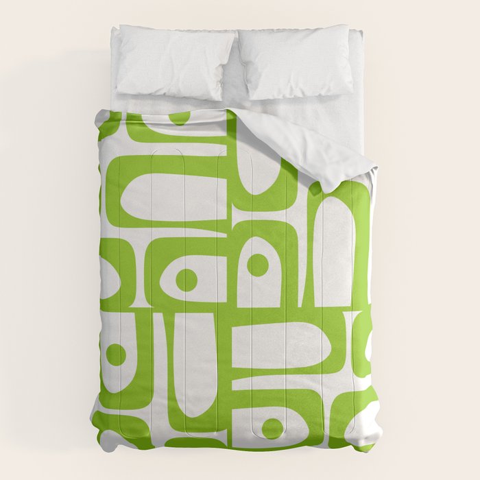 Mid Century Modern Abstract Piquet Multi Pattern in Lime Green and White Comforter Gallery Image 6