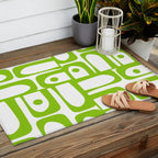Mid Century Modern Abstract Piquet Multi Pattern in Lime Green and White Outdoor Rug Gallery Image 2