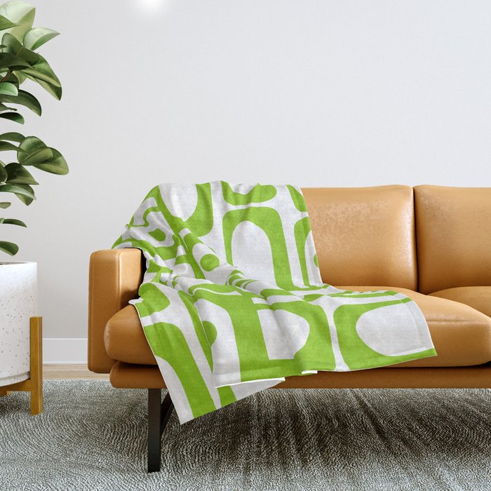 Mid Century Modern Abstract Piquet Multi Pattern in Lime Green and White Throw Blanket Gallery Image 1