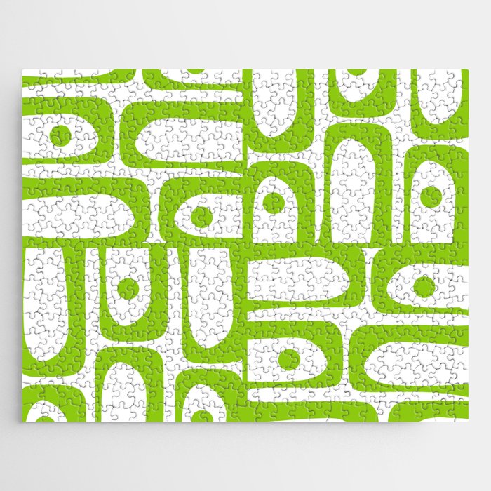 Mid Century Modern Abstract Piquet Multi Pattern in Lime Green and White Jigsaw Puzzle Gallery Image 1