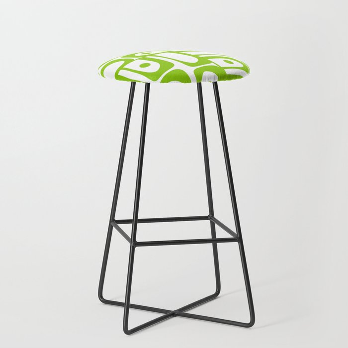 Mid Century Modern Abstract Piquet Multi Pattern in Lime Green and White Stool Gallery Image 1