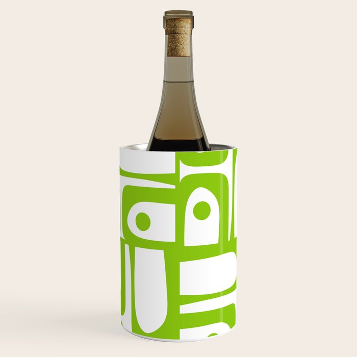 Mid Century Modern Abstract Piquet Multi Pattern in Lime Green and White Wine Chiller Gallery Image 1
