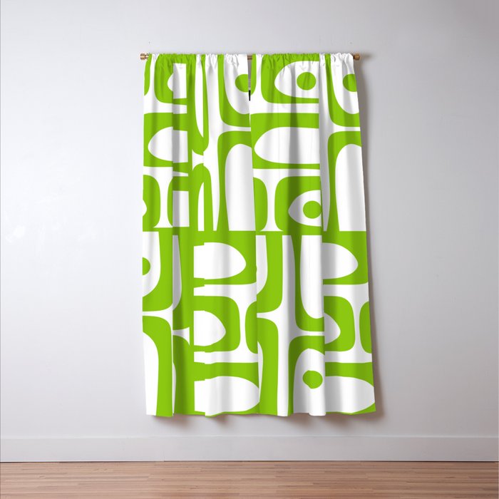 Mid Century Modern Abstract Piquet Multi Pattern in Lime Green and White Window Curtain Gallery Image 3