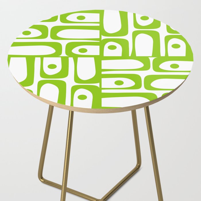 Mid Century Modern Abstract Piquet Multi Pattern in Lime Green and White Side Table Gallery Image 2