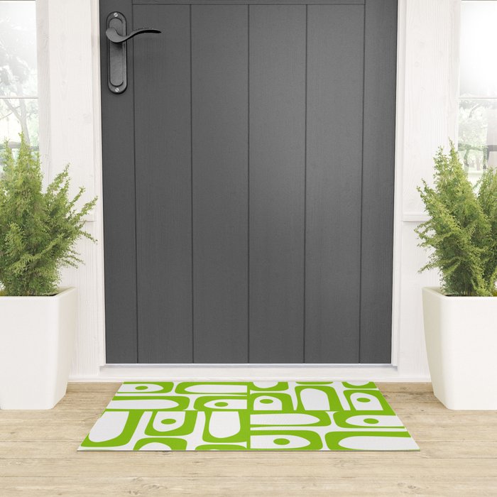 Mid Century Modern Abstract Piquet Multi Pattern in Lime Green and White Welcome Mat Gallery Image 3