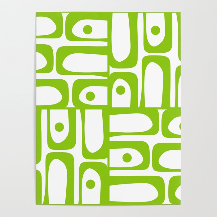 Mid Century Modern Abstract Piquet Multi Pattern in Lime Green and White Poster Gallery Image 1