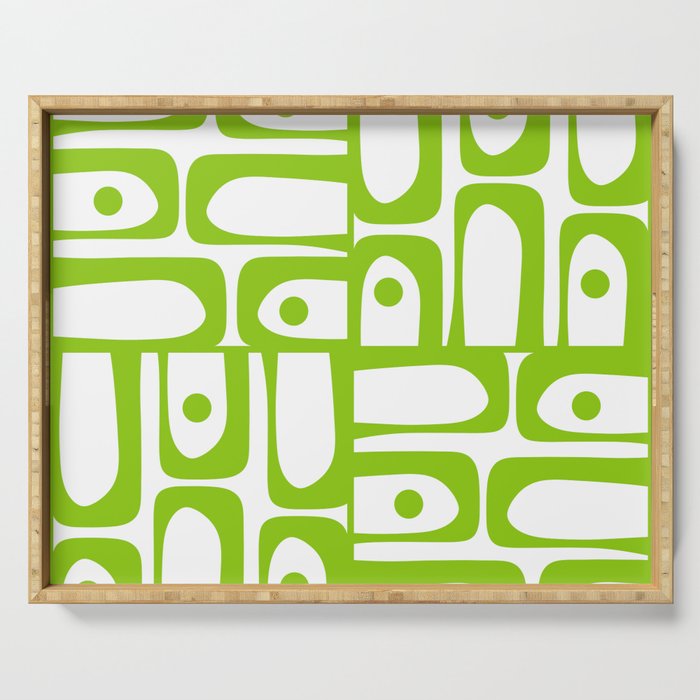 Mid Century Modern Abstract Piquet Multi Pattern in Lime Green and White Serving Tray Gallery Image 1