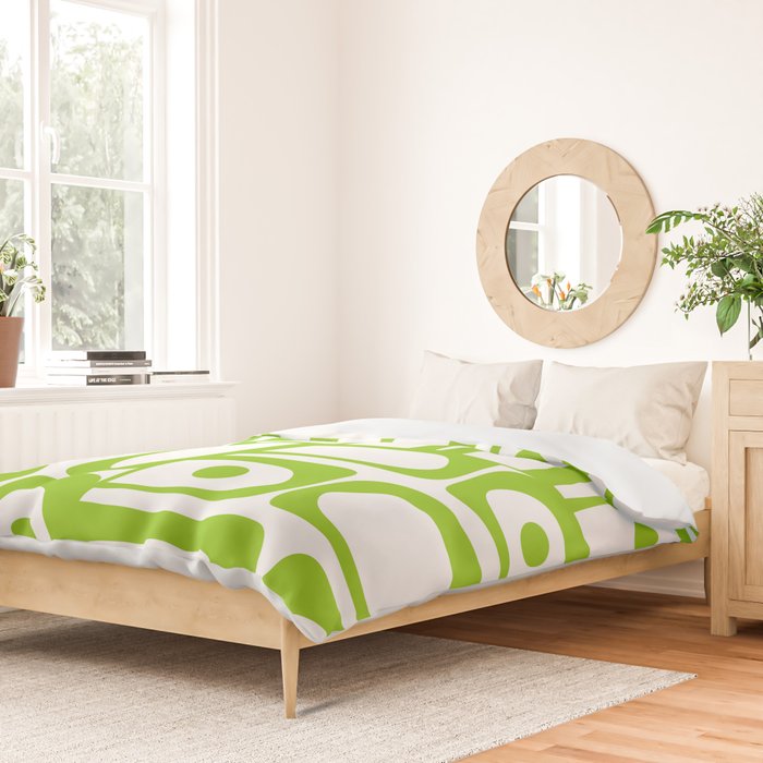 Mid Century Modern Abstract Piquet Multi Pattern in Lime Green and White Duvet Cover Gallery Image 2