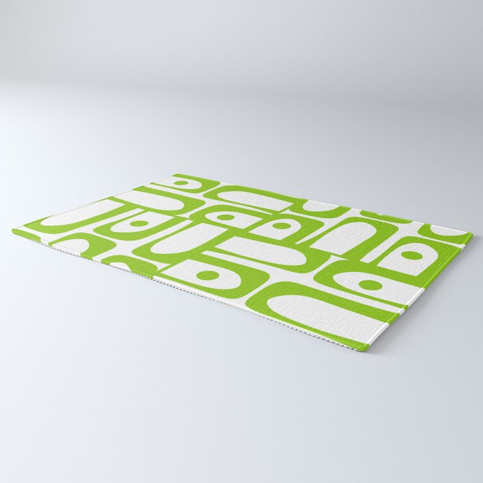 Mid Century Modern Abstract Piquet Multi Pattern in Lime Green and White Rug Gallery Image 3