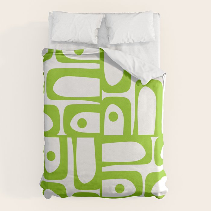 Mid Century Modern Abstract Piquet Multi Pattern in Lime Green and White Duvet Cover Gallery Image 1