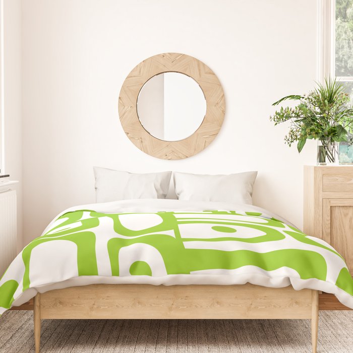 Mid Century Modern Abstract Piquet Multi Pattern in Lime Green and White Duvet Cover Gallery Image 3