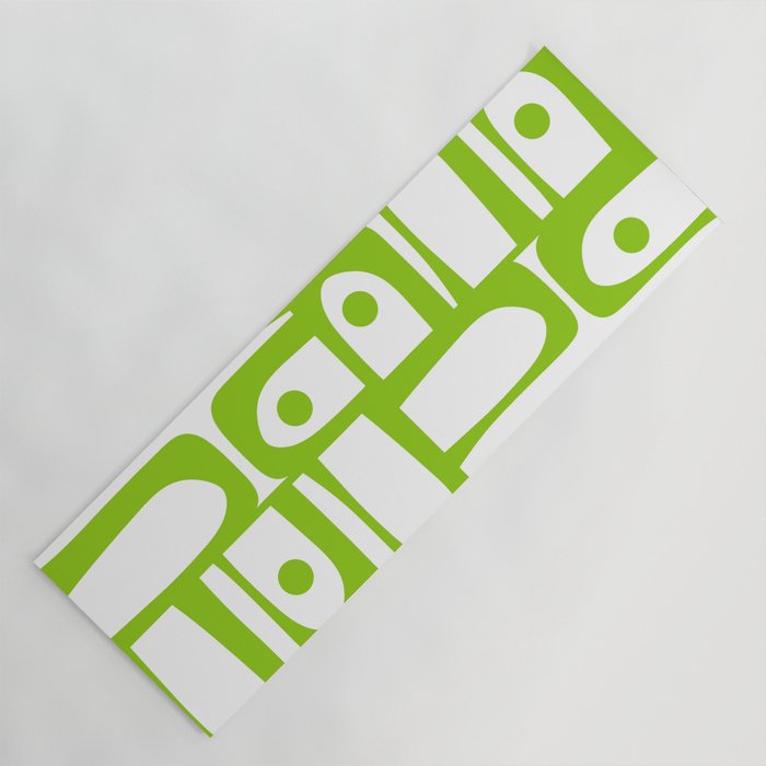 Mid Century Modern Abstract Piquet Multi Pattern in Lime Green and White Yoga Mat Gallery Image 1