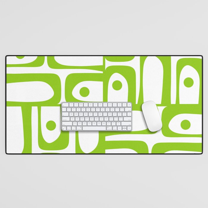 Mid Century Modern Abstract Piquet Multi Pattern in Lime Green and White Desk Mat Gallery Image 1