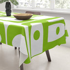 Mid Century Modern Abstract Piquet Multi Pattern in Lime Green and White Tablecloth Gallery Image 3