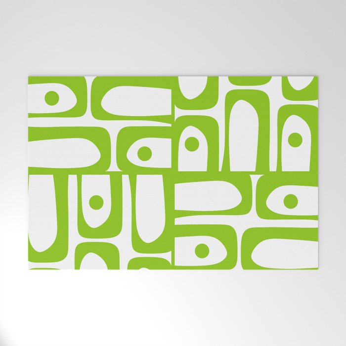 Mid Century Modern Abstract Piquet Multi Pattern in Lime Green and White Welcome Mat Gallery Image 1