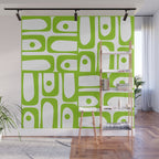 Mid Century Modern Abstract Piquet Multi Pattern in Lime Green and White Wall Mural Gallery Image 1