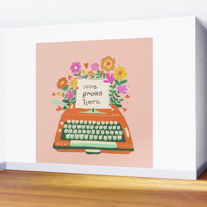 Floral typewriter Wall Mural Gallery Image 2