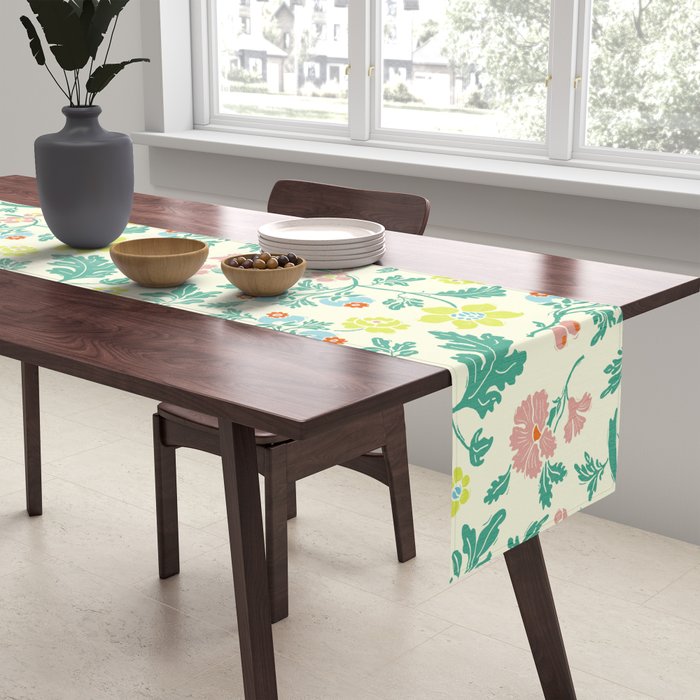 Classic Chinese-Inspired Pastel Floral Pattern Table Runner Gallery Image 2