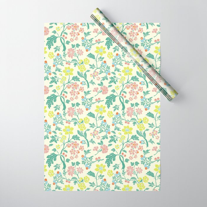 Classic Chinese-Inspired Pastel Floral Pattern Wrapping Paper Gallery Image 1