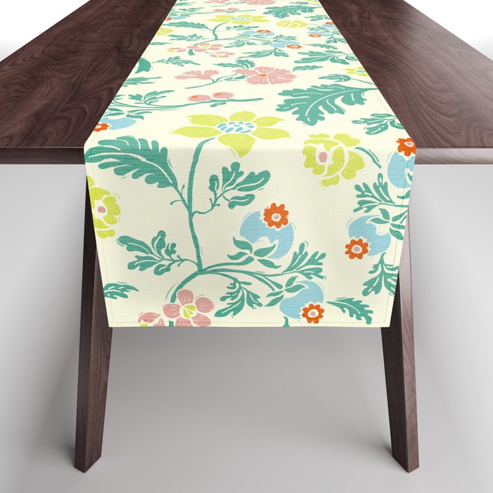 Classic Chinese-Inspired Pastel Floral Pattern Table Runner Gallery Image 1