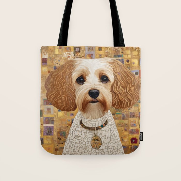 Klimt Dog with Colorful Geometric Background  Tote Bag Gallery Image 1