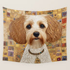 Klimt Dog with Colorful Geometric Background  Wall Tapestry Gallery Image 4