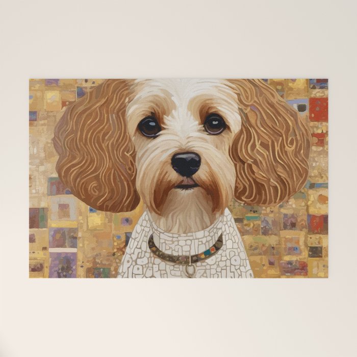 Klimt Dog with Colorful Geometric Background  Welcome Mat Gallery Image 1