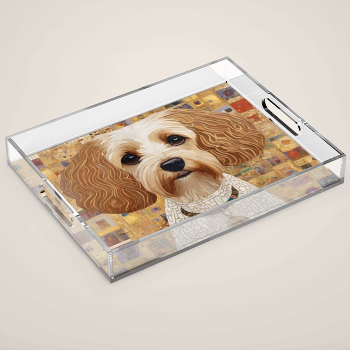 Klimt Dog with Colorful Geometric Background  Acrylic Tray Gallery Image 1