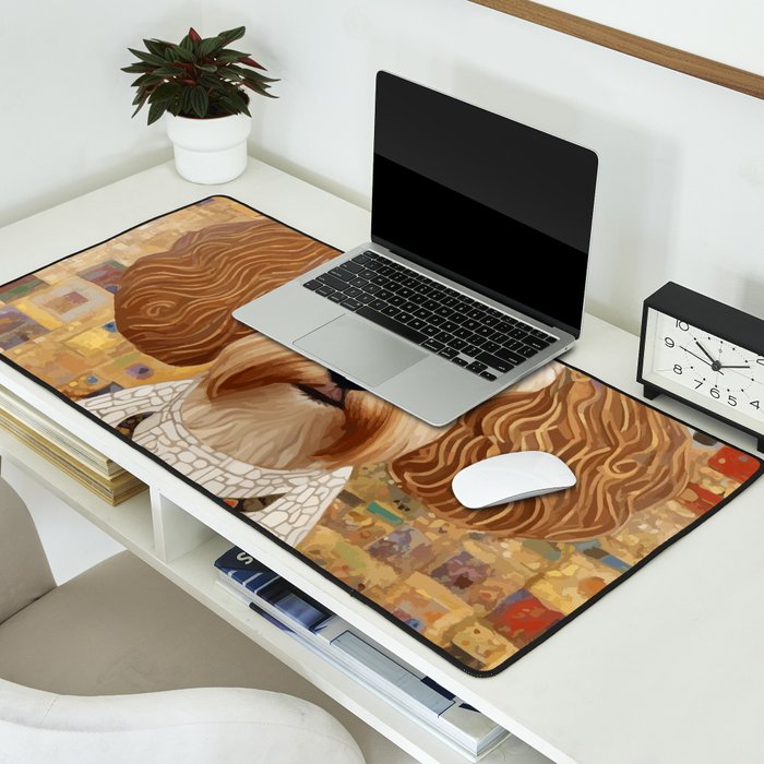 Klimt Dog with Colorful Geometric Background  Desk Mat Gallery Image 2