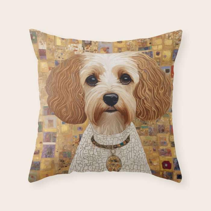 Klimt Dog with Colorful Geometric Background  Throw Pillow Gallery Image 1