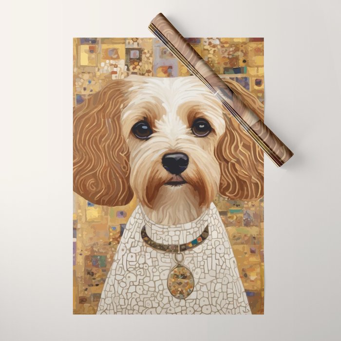 Klimt Dog with Colorful Geometric Background  Wrapping Paper Gallery Image 1