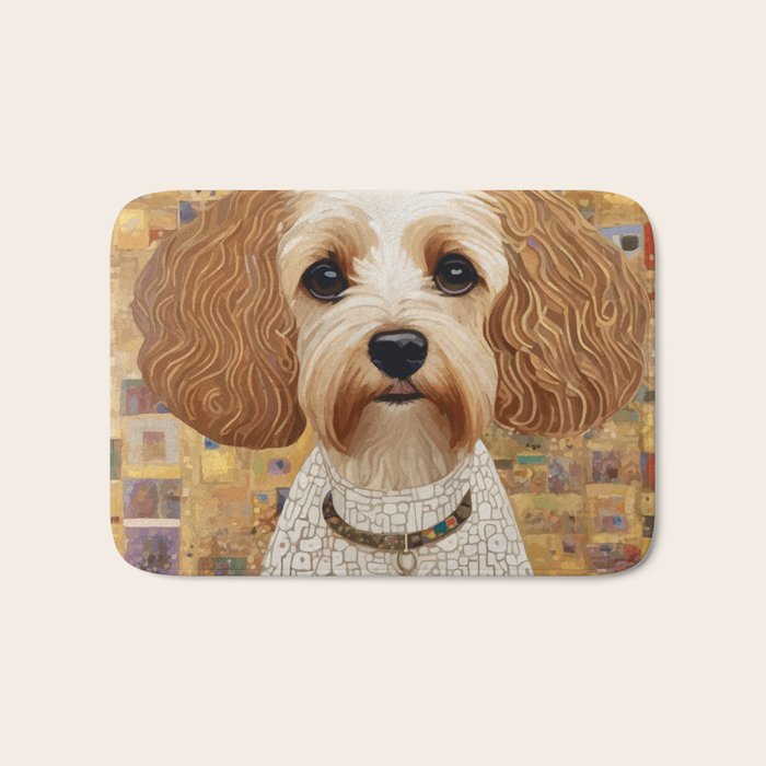 Klimt Dog with Colorful Geometric Background  Bath Mat Gallery Image 1