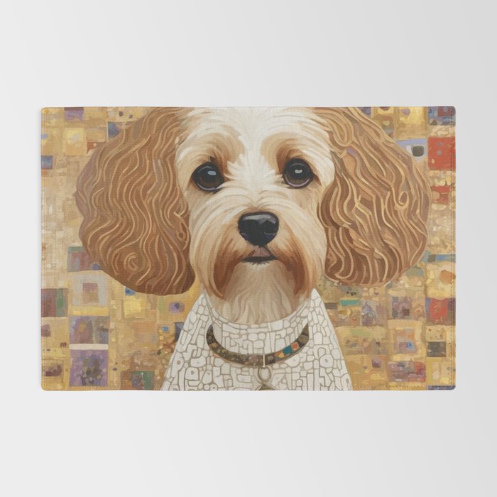 Klimt Dog with Colorful Geometric Background  Rug Gallery Image 2