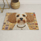 Klimt Dog with Colorful Geometric Background  Rug Gallery Image 1