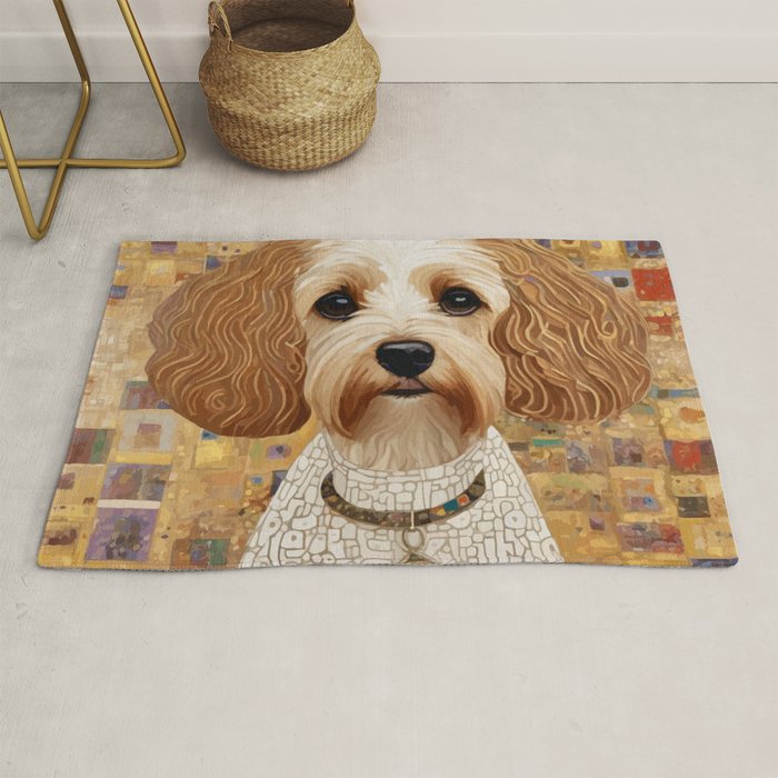 Klimt Dog with Colorful Geometric Background  Rug Gallery Image 1