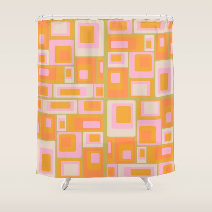 midcentury mod squares 70s tv set palette Shower Curtain Gallery Image 1